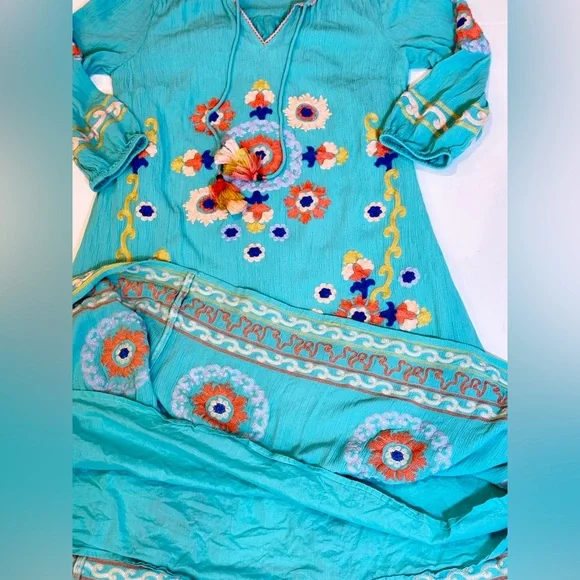 Soft Surroundings Artisan Embroidered Boho Tunic Artsy Dress Tassel Resort S - Picture 6 of 8